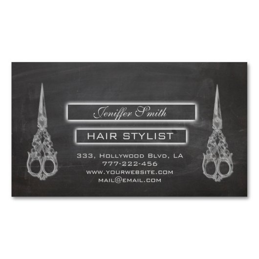 Elegante schaar- en schaarmessen magnetisch visitekaartje (Voorkant)