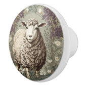 Elegante Schapen Lavendel Bloem Achtergrond Keramische Knop (Rechts)