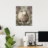 Elegante Schapen Lavendel Bloem Achtergrond Poster (Thuiskantoor)