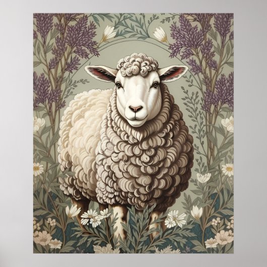 Elegante Schapen Lavendel Bloem Achtergrond Poster (Voorkant)