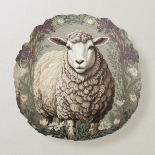 Elegante Schapen Lavendel Bloem Achtergrond Rond Kussen