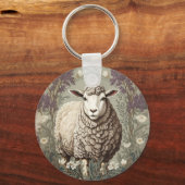 Elegante Schapen Lavendel Bloem Achtergrond Sleutelhanger (Voorkant)