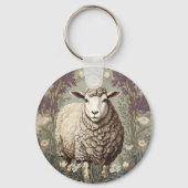 Elegante Schapen Lavendel Bloem Achtergrond Sleutelhanger (Achterkant)