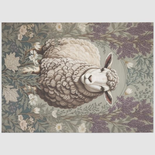 Elegante Schapen Lavendel Bloem Achtergrond Tissuepapier (Voorkant)