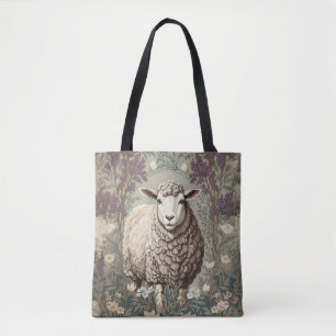 Elegante Schapen Lavendel Bloem Achtergrond Tote Bag