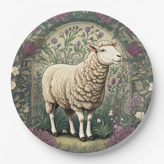 Elegante schapenlavendel bloemenachtergrond papieren bordje (Voorkant)