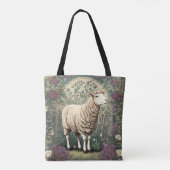 Elegante schapenlavendel bloemenachtergrond tote bag (Achterkant)