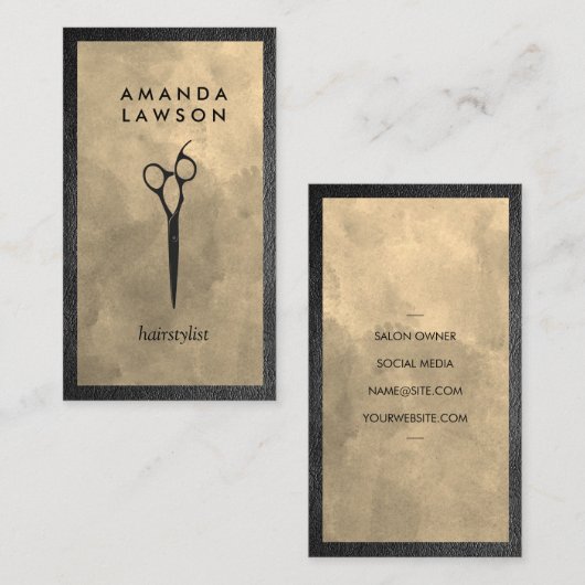 Elegante Scharen Kam Grijs | Leren Rand Visitekaartje (Voorkant / Achterkant)