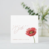 Elegante scharlakenrode klaproos bloemige trouw sa save the date (Staand voorkant)