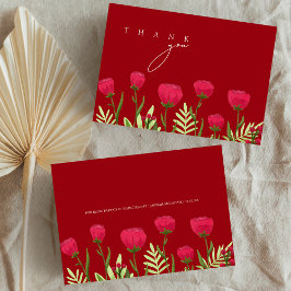 Elegante scharlakenrode wilde bloem bruiloft bedan bedankkaart