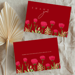 Elegante scharlakenrode wilde bloem bruiloft bedan bedankkaart