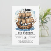 Elegante Schatkaart Boot Piraat Verjaardag Kaart (Staand voorkant)