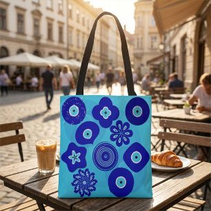 Elegante Schattige Blau Boze Oog Geluks Motieven Tote Bag
