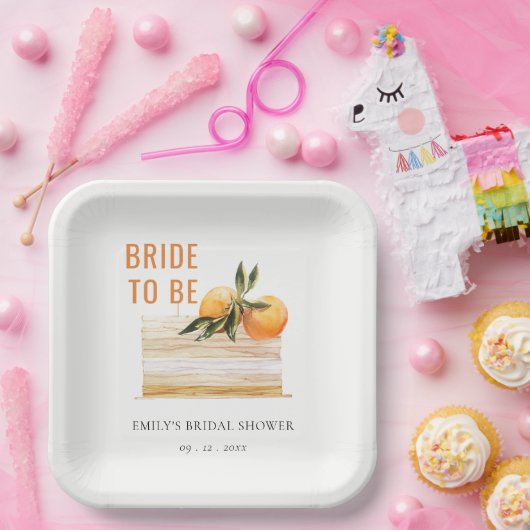 Elegante Schattige Boho Sinaasappel Fruit Cake Bru Papieren Bordje (Feest)