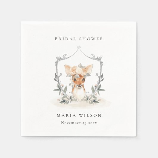 Elegante Schattige Cute Hert Florale Kuif Bruiloft Servet (Voorkant)