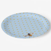 Elegante schattige honingbij en blauw gouden polka papieren bordje (Gekanteld)