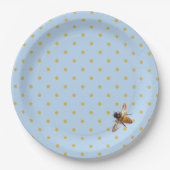 Elegante schattige honingbij en blauw gouden polka papieren bordje (Voorkant)