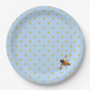Elegante schattige honingbij en blauw gouden polka papieren bordje