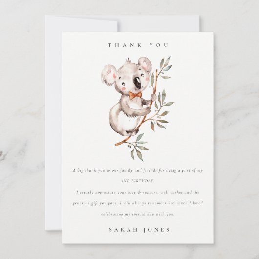Elegante Schattige Knuffelige Koala Blad Any Age V Bedankkaart (Voorkant)