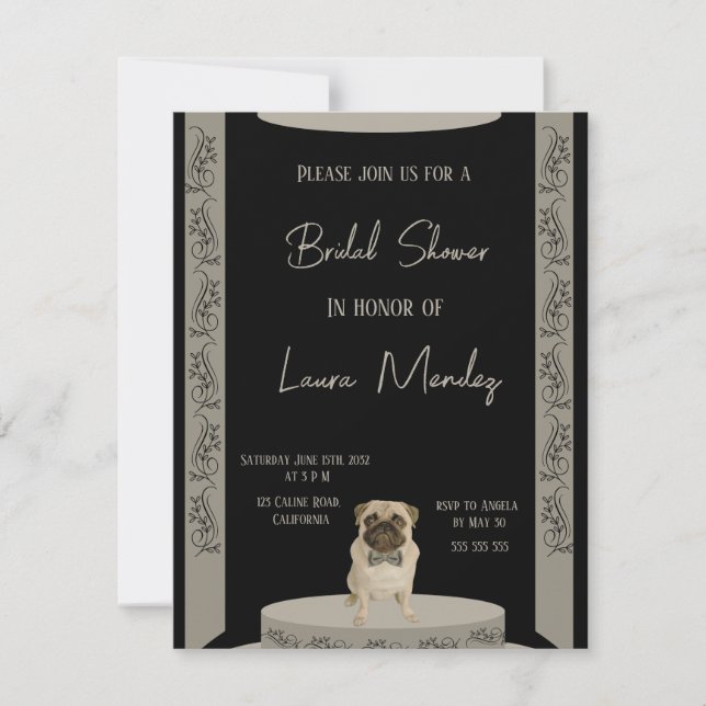 elegante schattige pug hond bruids douche uitnodig (Voorkant)
