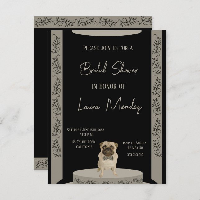 elegante schattige pug hond bruids douche uitnodig (Voorkant / Achterkant)