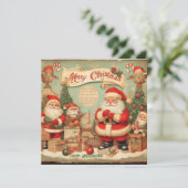 Elegante schattige retro illustratie Santa Claus Feestdagenkaart (Staand voorkant)