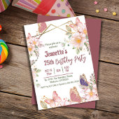 Elegante schattige roze bloemenvlinder 25e verjaar kaart