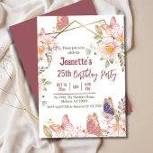 Elegante schattige roze bloemenvlinder 25e verjaar kaart