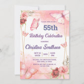 Elegante schattige roze bloemenvlinder 55e verjaar kaart (Voorkant)