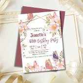 Elegante schattige roze bloemenvlinder 65e verjaar kaart