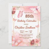 Elegante schattige roze bloemenvlinder 85e verjaar kaart (Voorkant)