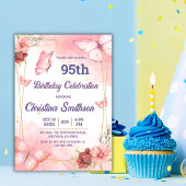 Elegante schattige roze bloemenvlinder 95e verjaar kaart