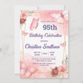 Elegante schattige roze bloemenvlinder 95e verjaar kaart (Voorkant)