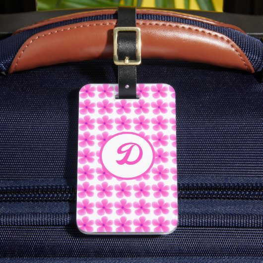 elegante schattige roze moderne monogram bagagelabel (Voorkant Insitu 2)