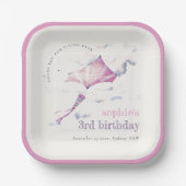 Elegante schattige roze vliegende vlieger sky wolk papieren bordje (Voorkant)
