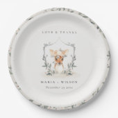 Elegante Schattige Schattige Hert Bloem Crest Trou Papieren Bordje (Voorkant)