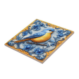 Elegante Schattige Trendy Wilde Bloemige Blauwe Vo Tegeltje