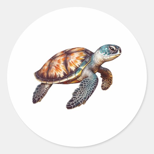 Elegante Schattige Zeeen schildpad Ronde Sticker (Voorkant)