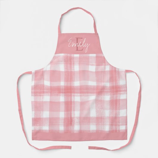 Elegante Schattigee Blush Roze Wit Plaid Kerstmis Schort (Voorkant)