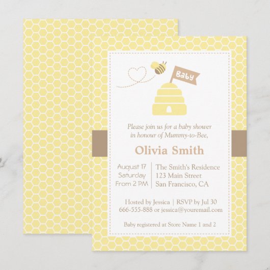 Elegante Schattigee Bumble Bee Baby Shower Uitnodi Kaart (Voorkant / Achterkant)
