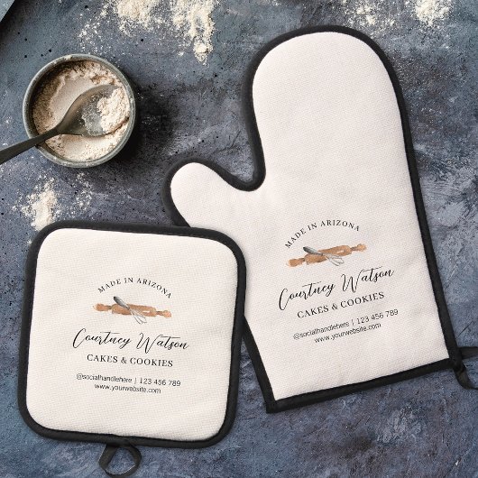 Elegante Schattigee chique Waterverf whisk bakkeri Ovenwant & Pannenlap Set