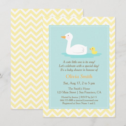 Elegante Schattigee Duck Chevron Baby Shower Uitno Kaart (Voorkant / Achterkant)