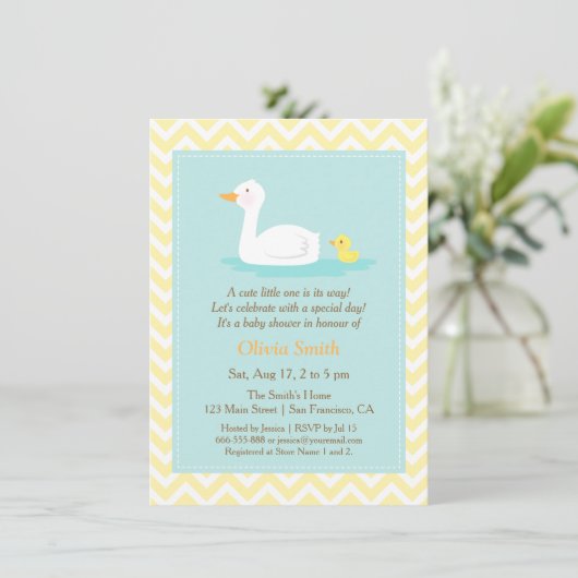 Elegante Schattigee Duck Chevron Baby Shower Uitno Kaart (Staand voorkant)