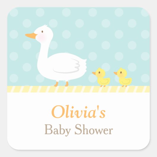 Elegante Schattigee Duck Twins Baby shower Party Vierkante Sticker (Voorkant)