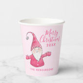 Elegante Schattigee Gnome Roze Vrolijk Kerstfeest Papieren Bekers (Achterkant)