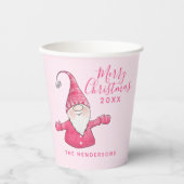 Elegante Schattigee Gnome Roze Vrolijk Kerstfeest Papieren Bekers (Voorkant)