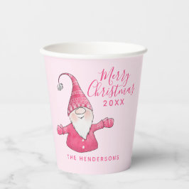 Elegante Schattigee Gnome Roze Vrolijk Kerstfeest Papieren Bekers