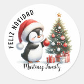 Elegante Schattigee pinguïn Spaans Feliz Navidad Ronde Sticker (Voorkant)