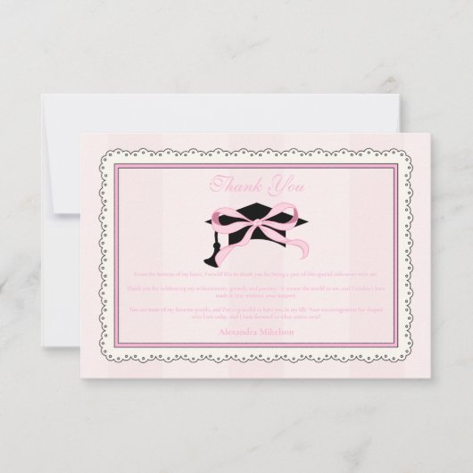 Elegante Schattigee Roze Coquette Bow Afstuderen Bedankkaart (Voorkant)