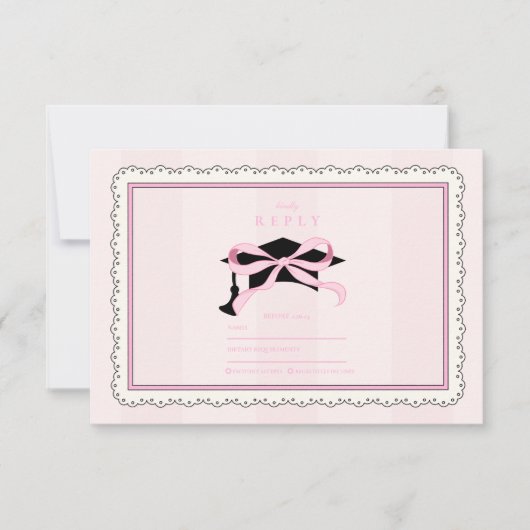 Elegante Schattigee Roze Coquette Bow Afstuderen RSVP Kaartje (Voorkant)